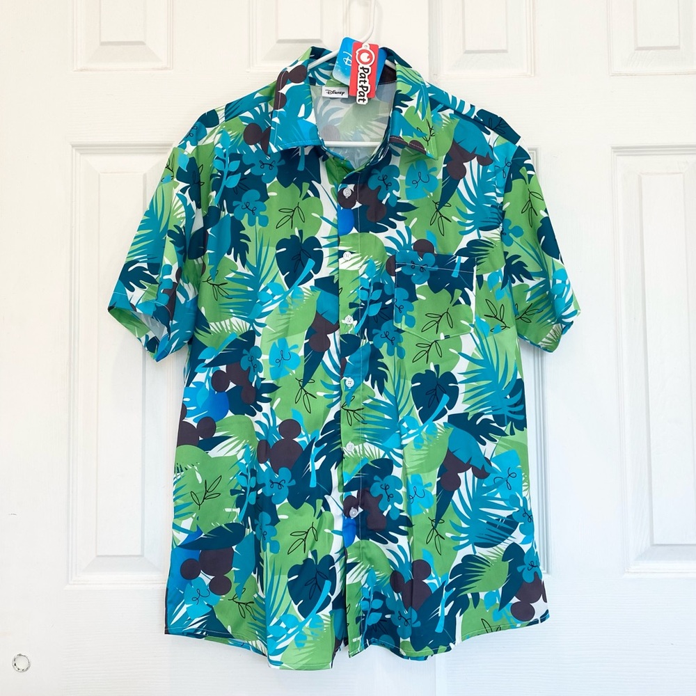 Disney Mickey and Friends Green Palm Leaf Short-sleeve Men Button Down Shirt